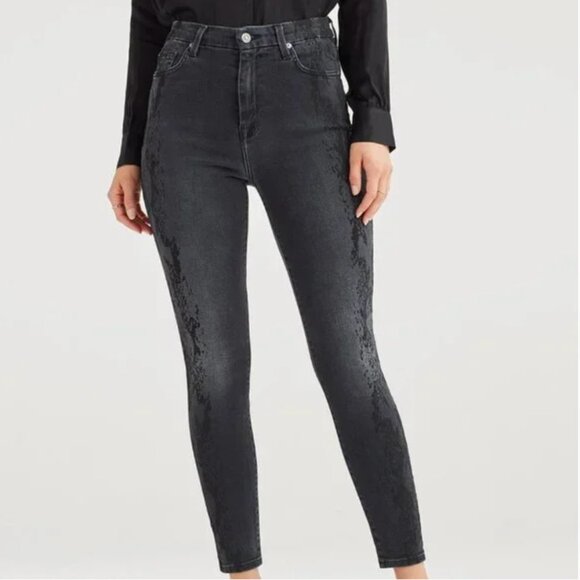 7 For All Mankind Denim - 7 For All Mankind Aubrey Super High Waist Jeans Size 23 Gray Snake Print